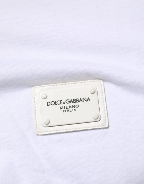 Dolce & Gabbana White Logo Plaque Cotton Crew Neck T-shirt